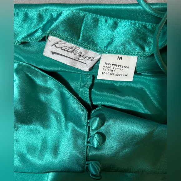 Vintage Kathryn V-Neck Midi Slip Dress size M Emerald Green Negligee Nightgown - Picture 4 of 5